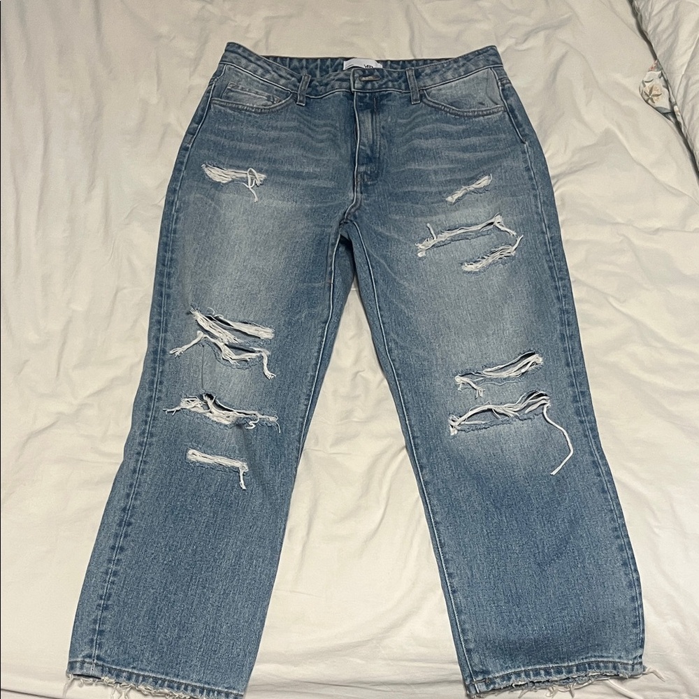 Women's Distressed Boyfriend Jeans in Blue